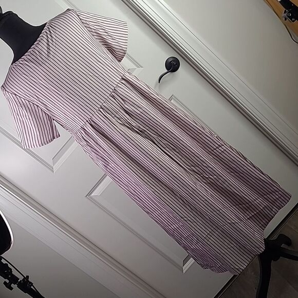 Zolucky Mauve and Eggplant Striped Lightweight Dress with Pockets - Picture 4 of 9